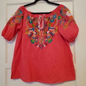 Mexican embroidery top. Size L. Balloon sleeve. EUC